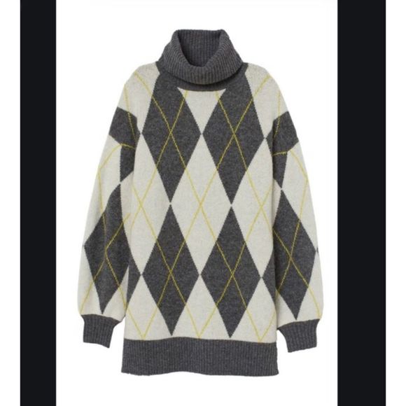 PRINGLE OF SCOTLAND x H&M argyle turtleneck oversized sweater NWT SZ XS - Picture 1 of 6